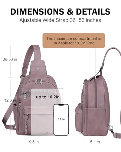FADEON Large Sling Bag for Women, Leather Crossbody Purse Designer Anti Theft Sling Backpack, RFID Fanny Packs for Travel - color: Purple Retro Style