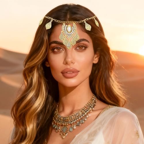 JeVenis Egyptian Costume Accessories Gold Hair Chain Egyptian Headpiece Coin Headband Costume Hair Chains for Women Boho Headpiece Prom Accessories Costume Cosplay for Halloween Christmas