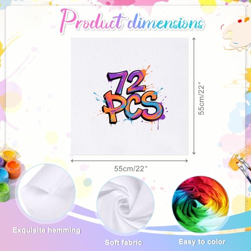 Cotton White Bandana, 22"x22" White Bandanas Bulk for Tie Dying, Handkerchiefs Headband Head Wrap Scarf - style: 72pcs