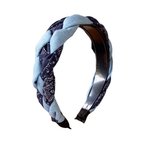 Braided Headband for Women-Vintage Fabric High Crown Headband with Non-Slip Teeth, Cute Boho Knotted Hair Band for Women & Teens (12-Deep Blue, One Size) - color: 12-Deep Blue