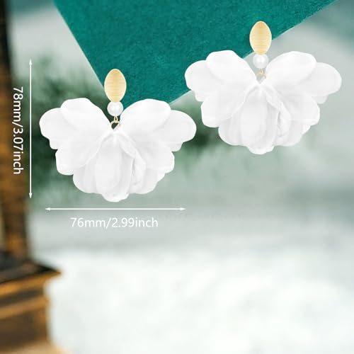 Handmade Fabric Flower Petal Fringe Dangle Drop Earrings Bohemian Floral Tassel Stud Earrings For Women - color: White