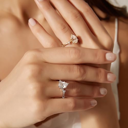 EAMTI 2CT Engagement Rings Pear Cut Wedding Teardrop Bridal Halo Nature Inspired Rings Cubic Zirconia Promise Bands for Women 3-11 - color: Sterling Silver-Silver