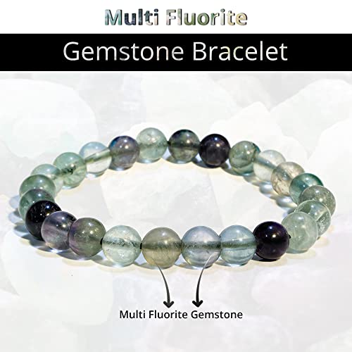 ANAYA AGATE Healing Crystal Bracelet for Women and Men – 8mm Round Beaded Bracelet for Men and Women – Unisex Stretchy Gemstone Bracelet for Healing and Protection - color: Rainbow Fluorite