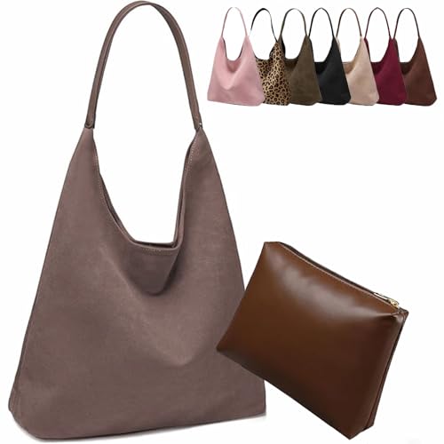 Large Work Tote Bags for Women, Boho Slouchy Suede Purses Handbags - color: Milk Coffee