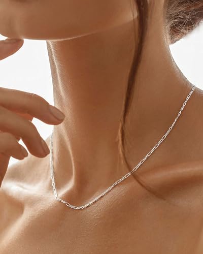 Gold/Silver Chain Necklace for Women Trendy - 925 Sterling Silver Dainty Waterproof Hypoallergenic Sturdy 18K Gold Plated Necklaces Jewelry Gift 14-20 Inch - color: Sterling Silver, size: 20"+2"