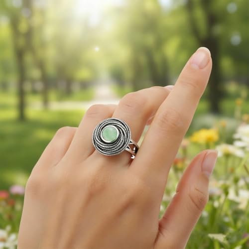 Mulit Circle Cross Lines Thick Top Jade Gem Ring,Silver Plated Cocktail Party Ring,Statement Ring Jewelry Gift for Women - color: RIng_C jadeite