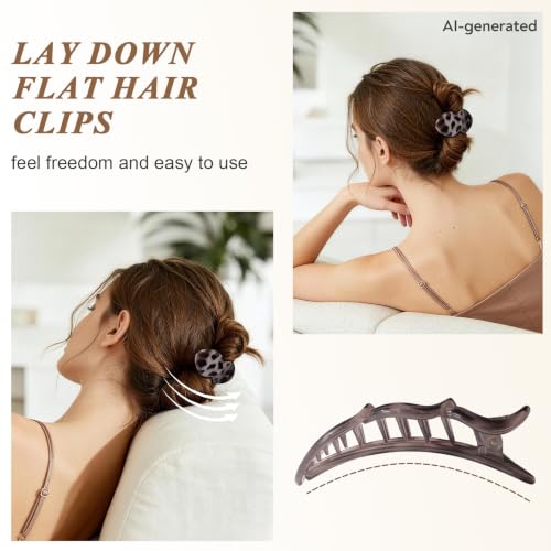 Medium Flat Hair Clips for Women, French Claw Clips Strong Hold for Thick & Thin Hair, Duckbill Hair Clips Non Slip for Driving Yoga - Tortoise Design, 4pcs - color: Yellow Tortoiseshell, Red Tortoiseshell, White Tortoiseshell, Black