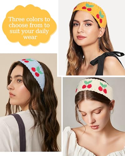 HAIMEIKANG Hippie Hair Bandanas Headbands for Women Boho Headband Knit Hair Bands Floral Head Wrap for Girls(Beige + Blue + Yellow) - color: Beige + Blue + Yellow