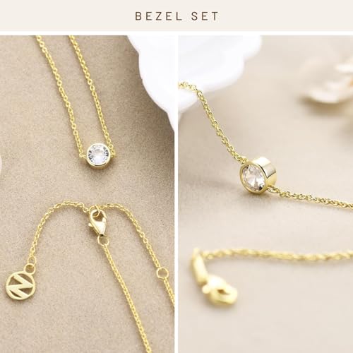 NOKMIT Solid 925 Sterling Silver Bracelets for Women, Dainty Interlocking Circles Cubic Zirconia Adjustable Chain Bracelet, Trendy Stackable Link Bracelets, Simple Cute Jewelry Gifts - color: Gold Bezel-Set CZ