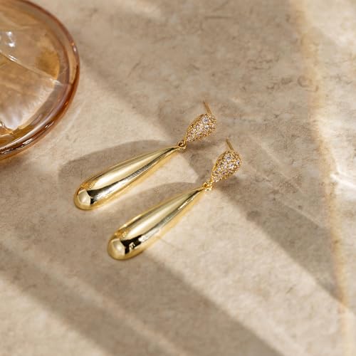 LLWOM Gold Silver CZ Teardrop Dangling, Pearl Drop Studs Dangle Earrings for Women Trendy, Hypoallergenic Jewelry Gift for Wedding/Party/Prom/Daily - color: Gold CZ Teardrop