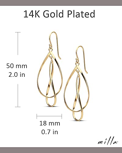 MILLA Teardrop Earrings - Designer Silver Statement Earrings or Gold Dangle Earrings for Women Trendy Upscale Dangly Earrings - color: Double Teardrop / 14K Gold Plated
