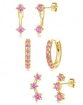 3 Pairs Dainty Small 4th of July Earrings for Women Trendy, Birthstone Stud Huggie Hoop Jacket Stack for Cartilage Helix, Gold Plated Hypoallergenic Cute Women Fashion Accessories Western Jewelry Gifts - color: 10Pink-Oct (Gold)