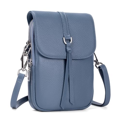 befen Genuine Leather Small Crossbody Bags for Women, Multi Pocket Cell Phone Crossbody Purse with RFID Blocking Card Slots - color: Light Blue