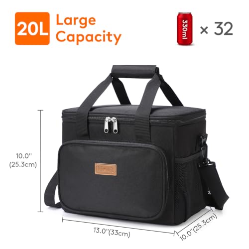Lifewit Large Lunch Bag, Insulated Lunch Box, Soft Cooler Cooling Tote for Adult Men Women, Black 32-Can (20L) - color: Black, size: X-Large(20L)