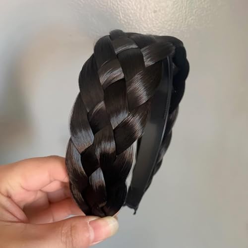 Jowxsx Black Brown Twist Braided Headband Wig Wide-Brimmed Hair Hoop Simple Ponytail Braid Hairpiece Hairband Hair Accessories Stretch Quality Synthetic Braided Headband Women Girl Braid