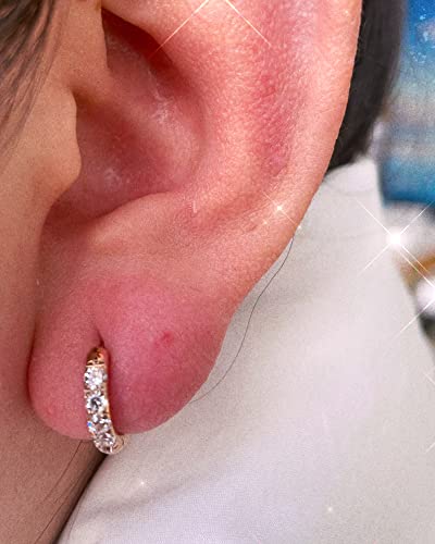 316L Surgical Stainless Steel Huggie Hoop Earrings with Cubic Zirconia, 10G 12G 14G 8-20mm Cartilage Lobe Earrings, 14G Piercing Jewelry - style: 10G 8mm Rose Gold Clear CZ