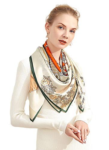100% Silk Scarves, Extra-Large and XX-Large - color: Emperor's Phoenix, Ivory W Green Trim