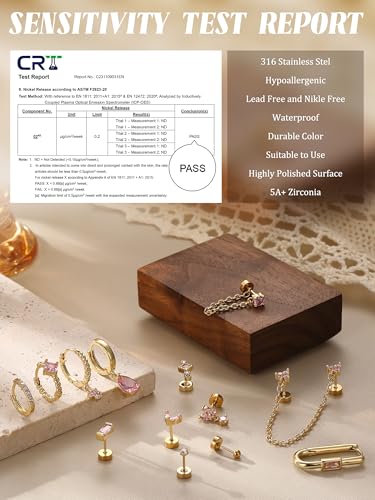 Sanfenly Stud Earrings Small Gold Hoop Earrings Set for Women Flat Back Earring Hypoallergenic Cartilage Earring Lightweight Dainty 14K Gold Stud Earrings for Multiple Piercing Set (Single 13 PCS) - color: Pink Single Earrings