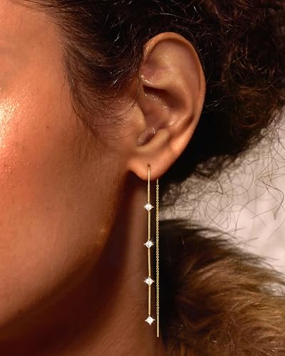 Freekiss Gold Chain Studs Earrings for Women Trendy: Hypoallergenic 14K Gold Plated Dangle Earrings Dainty Small Long Chain Earring Set Fashion Gold Jewelry for Women - style: 4 Diamond-GD