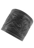 Ulfberth - Pair of Genuine Leather Bracers with Embossed Dragon Motif in Jelling Style - Viking Wristband - color: Black