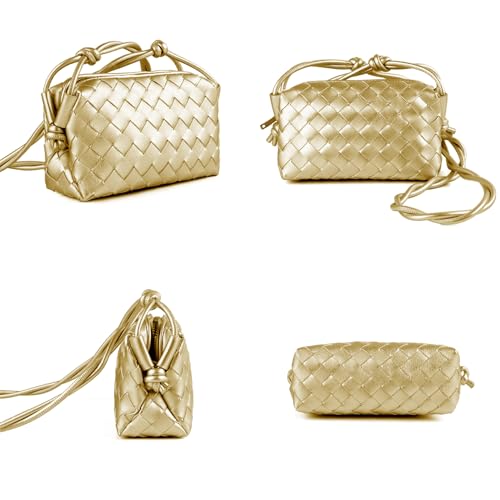 ZEDIUH Woven Bag for Women Crossbody Shoulderbag, Small Vegan Leather Purse - color: Gold