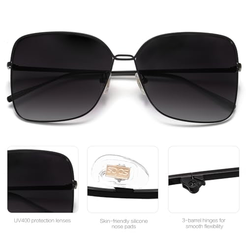 SOJOS Trendy Square Oversized Sunglasses Womens Mens UV400 Big Large Designer Shades SJ1082 - color: Black/Gradient Grey