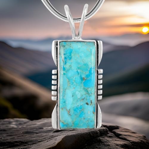 Turquoise Pendant Necklace 20" Sterling Silver 925 Genuine Gemstones - color: Turquoise w/Sterling Chain
