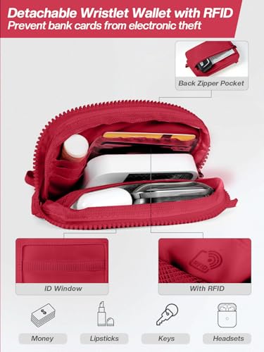 Tiostep Clip and Go Strap for Phone with Wallet Crossbody Phone Lanyard Adjustable and Detachable Wristlet Wallet with ID Window and Zipper, Red - color: Red, size: Medium