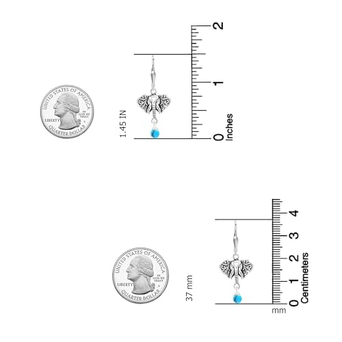 LeCalla 925 Sterling Silver Filigree Dangle Drop Leverback Earrings for Women | Long 925 Silver Dangle Leverback Earrings Hypoallergenic Filigree Tear drop Earrings Jewelry - style: Turquoise Elephant Drop-37mm