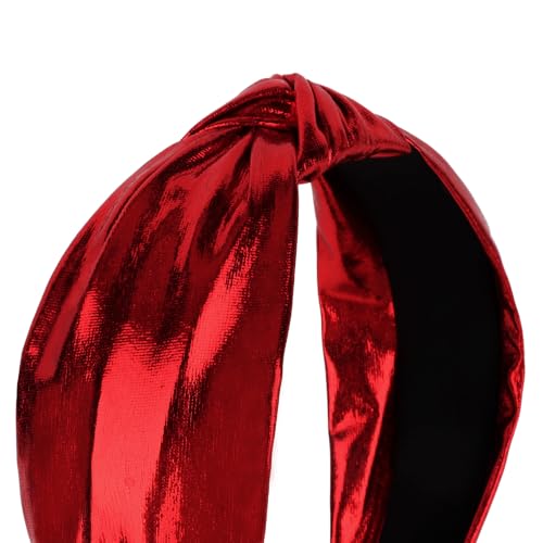 YISSION Metallic Red Knotted Headband for Women, Wide Twist Shiny Fabric Hairband, Fashion Hair Accessory for Everyday Wear, Parties, and Travel - color: Red