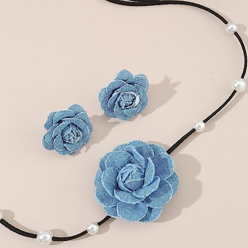 Large Denim Earrings for Women Blue Boho Westen Flower Dangle Earrings Trendy Birthday Christmas Jewelry Gift - color: A-Flower Set