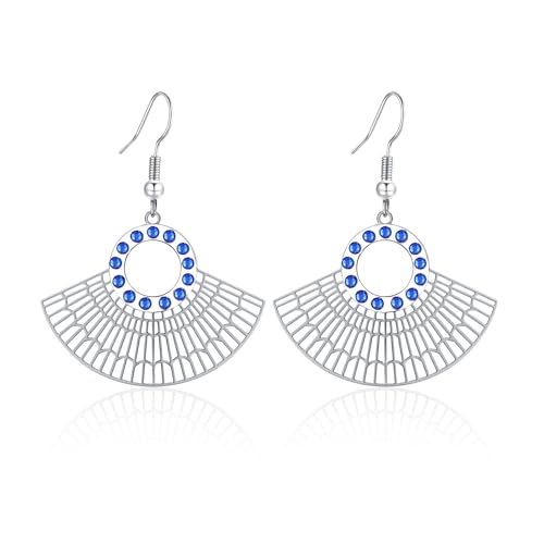Silver Dangle Earrings For Women Trendy,Boho Cute Drop Western Earings,Vintage Gothic Ethnic Statement Beach Vacation Long Earrings with Leaf Teardrop Turquoise Crystal Tassels,Fashion Jewelry Birthday Gift. - color: A13) Hollow out Fan shaped