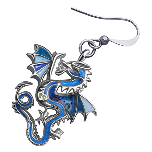 Enamel Alloy Dinosaur Fantasy Dragon Earrings Drop Dangle Unique Animal Jewelry For Women Dragons Gifts - color: Cobalt