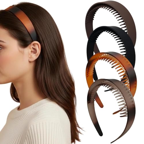 4PCS Fashion Headbands Plastic Hair Head Band Comb with Teeth, Headband with Teeth for Girls Non Slip,women's Recycled Plastic Black&Brown headbands,Gifts for Women and Teen Girls - color: Type 5