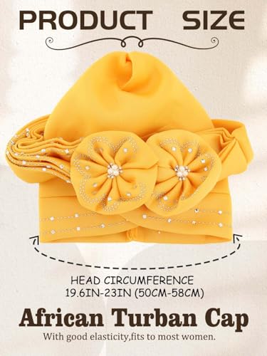 Woeoe Beanie Cap Head Wrap Black Rhinestones Head Scarf Flower Pearls Twisted Head Turban for Women Girls - color: Yellow