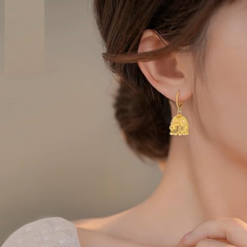 Indian Jhumki Bell Hoop Vintage Statement Earrings for Women Retro Ethnic Bohemian Hollow Jhumka Round Bells Tassel Dangle Drop Earring Bollywood Traditional Boho Gypsy Huggie Hoops Jewelry Gift
