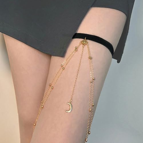 Snake Leg Chain for Women, Sexy Serpent Charm Thigh Garter, Summer Bikini Skirt Beach Party - style: E moon gold