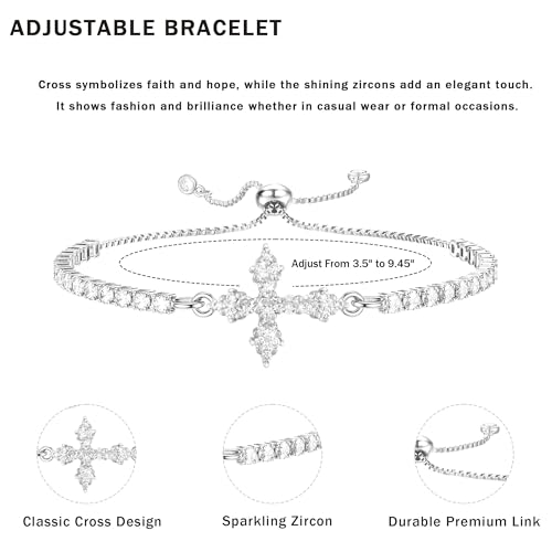 VIBILIA Bracelets for Women, Cross Bracelets for Women Trendy, Dainty Tennis Bracelet, Catholic Gift for Mom Daughter Wife Sister Friend, Communion Gift on Birthday Valentine's Day Easter Mother's Day - color: B. Silver-White