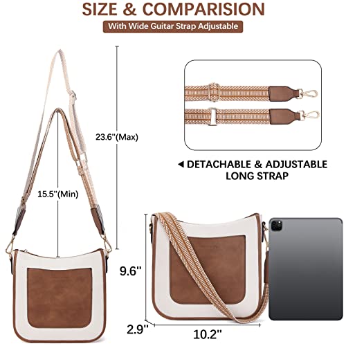 BOSTANTEN Crossbody Bags for Women Trendy Vegan Leather Guitar Strap Purse for Spring Travel - color: A05-brown With Beige