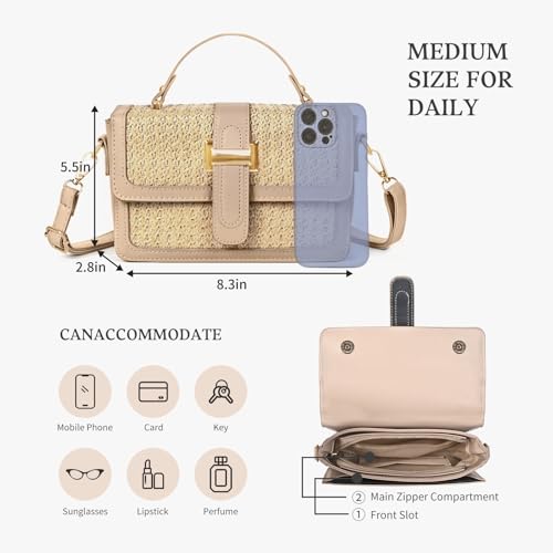 Straw Crossbody Bags for Women Summer Straw Clutch Bag Woven Beach Purse Vacation Handbags | Straw - color: A Khaki