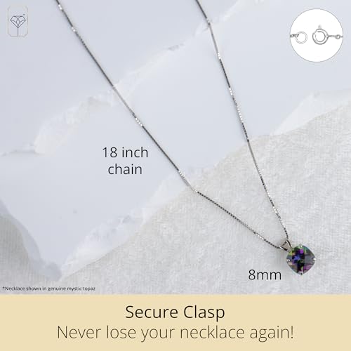 MAX + STONE Cushion Cut Gemstone Necklace | 8mm Solitaire Birthstone Necklace for Women | Gemstone Pendant Necklaces with 18 inch Box Chain - color: Garnet
