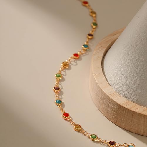 Beaded Choker Necklaces for Women 18k Gold Plated Dainty Gold Choker Necklaces for Women - style: round cz choker