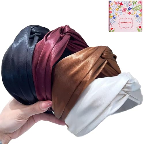 4 Pack Wide Knotted Headbands Satin Cross Knot Headbands Fashion Hair Bands-Solid Colors - color: Solid Color