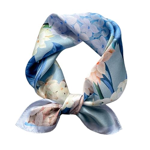 MEISEE 100% Pure Mulberry Silk Scarf 21" Square Scarf Neckerchief Headscarf Breathable Lightweight for Women Gift Packed - color: M3 Blue + Gray