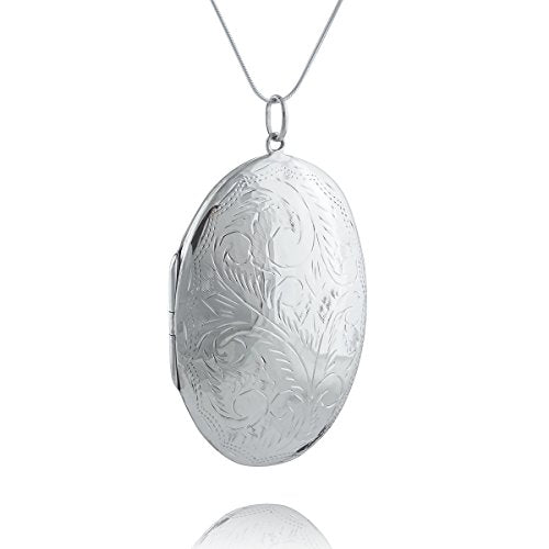 FashionJunkie4Life Sterling Silver Oval Locket Necklaces for Women, 18" Cable Chain - style: Large Oval Floral