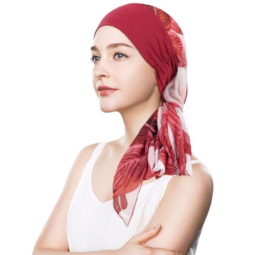 Headwear Turbans for Women - Lightweight Head Scarf for Women's Hair Chiffon Elegant Headwraps Hats - color: Red