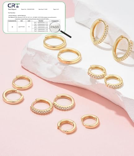 Cocadant 6 Pairs 925 Sterling Silver Small Hoop Earrings for Women,14k Real Gold Hypoallergenic Tiny Cubic Zirconia Cartilage Huggie Earring Sets for Multiple Piercing Trendy Jewelry 8/10/12mm - color: 6Pairs Gold,8mm 10mm 12mm