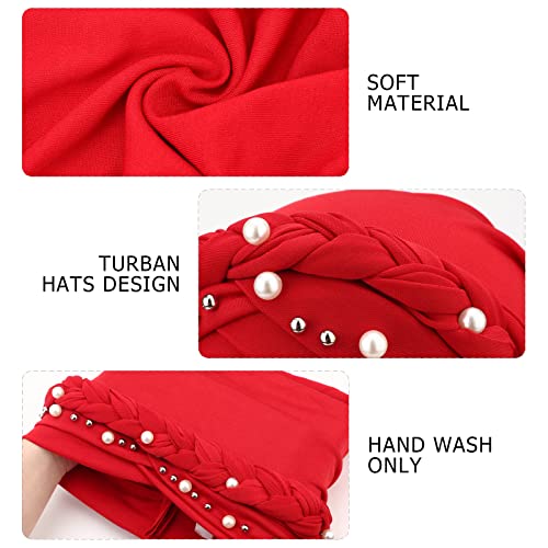 African Women Turban Caps Pre-Tied Twisted Turbans Head Scarf for Women Hair Wraps Cover Beanie Cancer Chemo Headwear - color: 1 Pack Twisted Braid: Pearls Dark Red