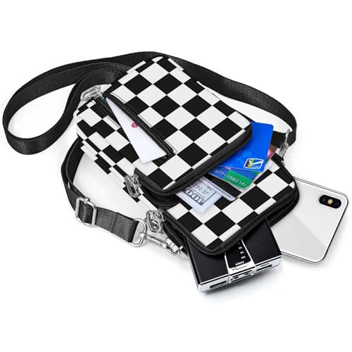 BIAOTIE Lightweight Small Crossbody bags Cell Phone Purses Travel Pouch Shoulder Bag for Women - color: Black Checkered