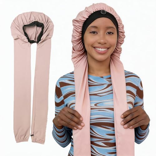 Bonnet for Braids, Braid Bonnets for Sleeping Women, Long Hair for Women, 2 in 1 Hair & Braids Protection - color: Nude Pink